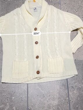 Cream Cable-Knit Shawl Collar Cardigan  Vtg 70’s Woolco Womens L Eclectic